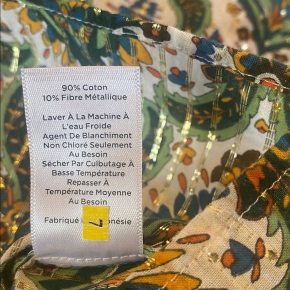 Talbots Floral Lattice Cotton Print Blouse Green Metallic Gold Size LARGE 2023 - Picture 9 of 11